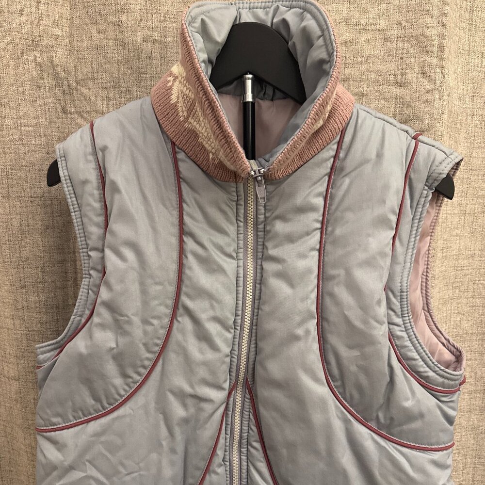 Mauve Gray/Lavender‎ Insulated Vest Fair Isle Knit Collar Medium - Picture 3 of 13
